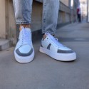 Beyaz Deri Gri Süet Detaylı Sneakers