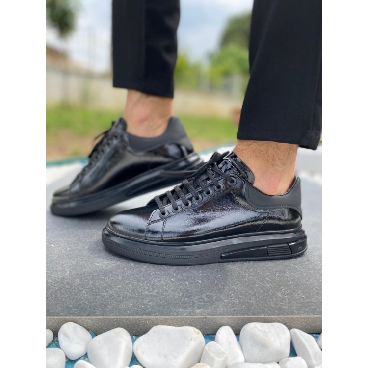 Siyah Açma Deri Sneakers 